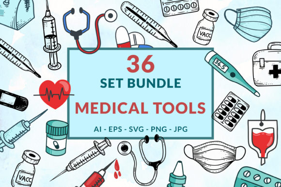 36 Set Bundle Medical Healthcare Doodle Graphics