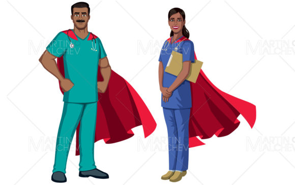 Indian Nurse Superheroes on White Graphics and Illustrations