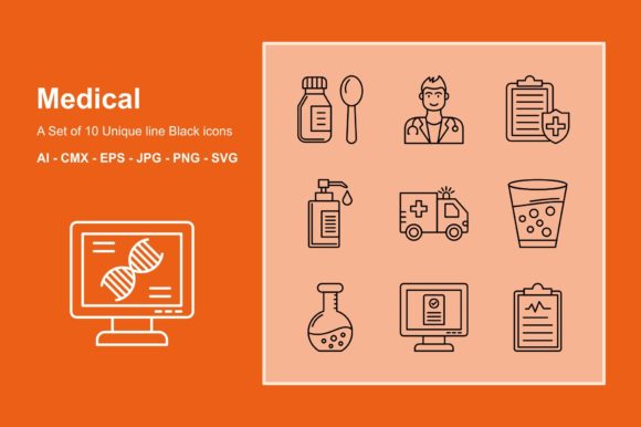 Medical Line Black Icon Set for Graphics and Icons